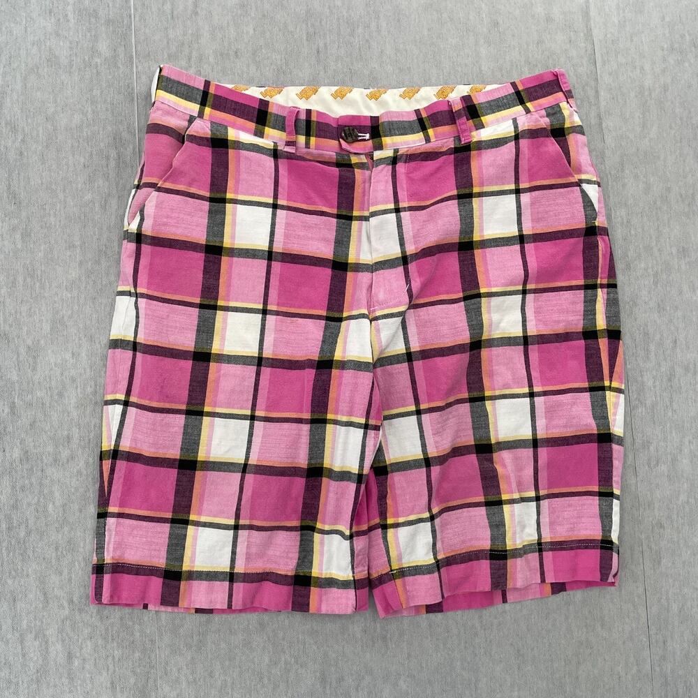 Loudmouth Golf Shorts Adult 36 Pink Plaid Colorful Cotton Blend Pockets Mens